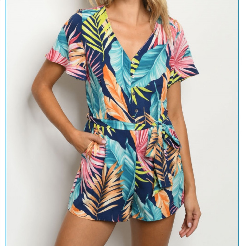 Multicolor Palm Leaves Romper